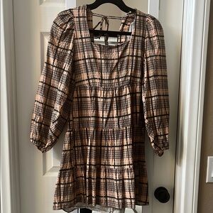 TOP SHOP- Plaid Puff Sleeve Dress